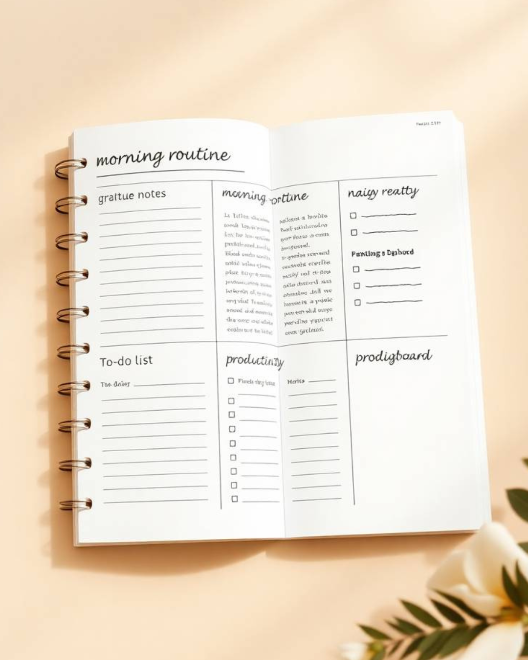 Aesthetic morning routine journal template with gratitude notes, to-do list, productivity tracker and daily planning sections, "Templates बनाकर पैसे कमाएं"