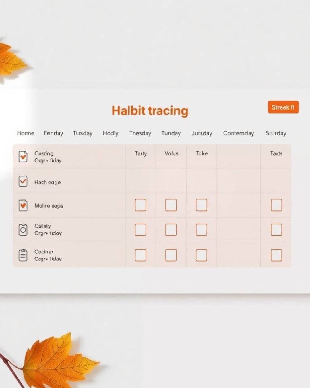 Minimal Notion habit tracker template design with weekly checklist and orange theme