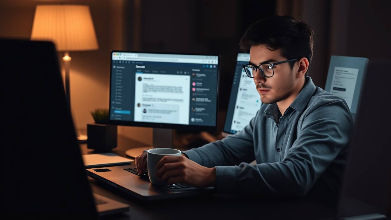 “Online Community Manager managing social media groups remotely”