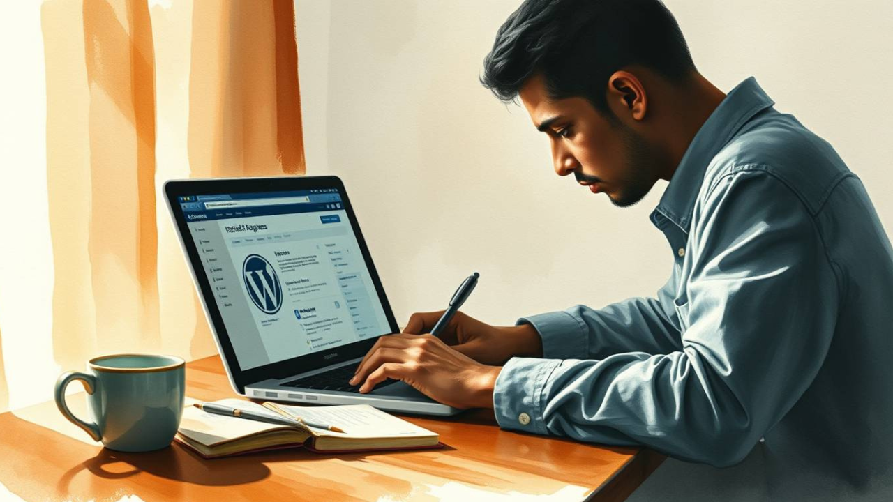 Blogger writing content for global online money-making through blogging.