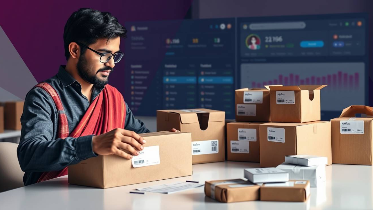 Dropshipping se online paise kamana karta Indian seller – order packing and e-commerce workflow.
