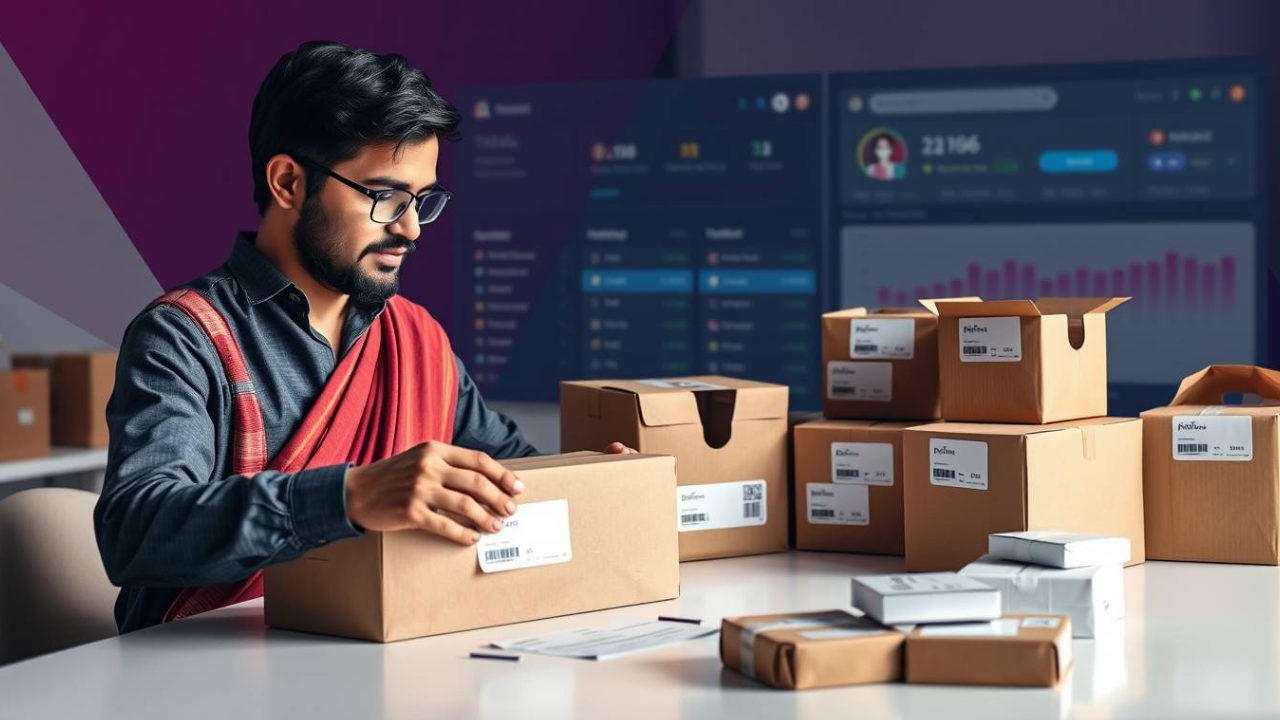 ई-कॉमर्स से ऑनलाइन पैसे कमाना सीखता भारतीय सेलर — Amazon/Meesho पर सामान बेचने का वास्तविक दृश्य।