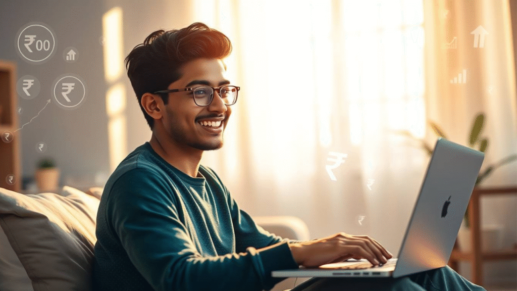 लैपटॉप पर काम करता युवा भारतीय, 2026 में ऑनलाइन पैसे कमाना सीखते हुए – वास्तविक और सरल कमाई तरीकों का थंबनेल।