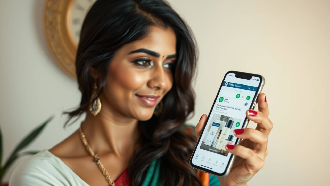 व्हाट्सएप से घर बैठे सामान बेचती हुई महिला