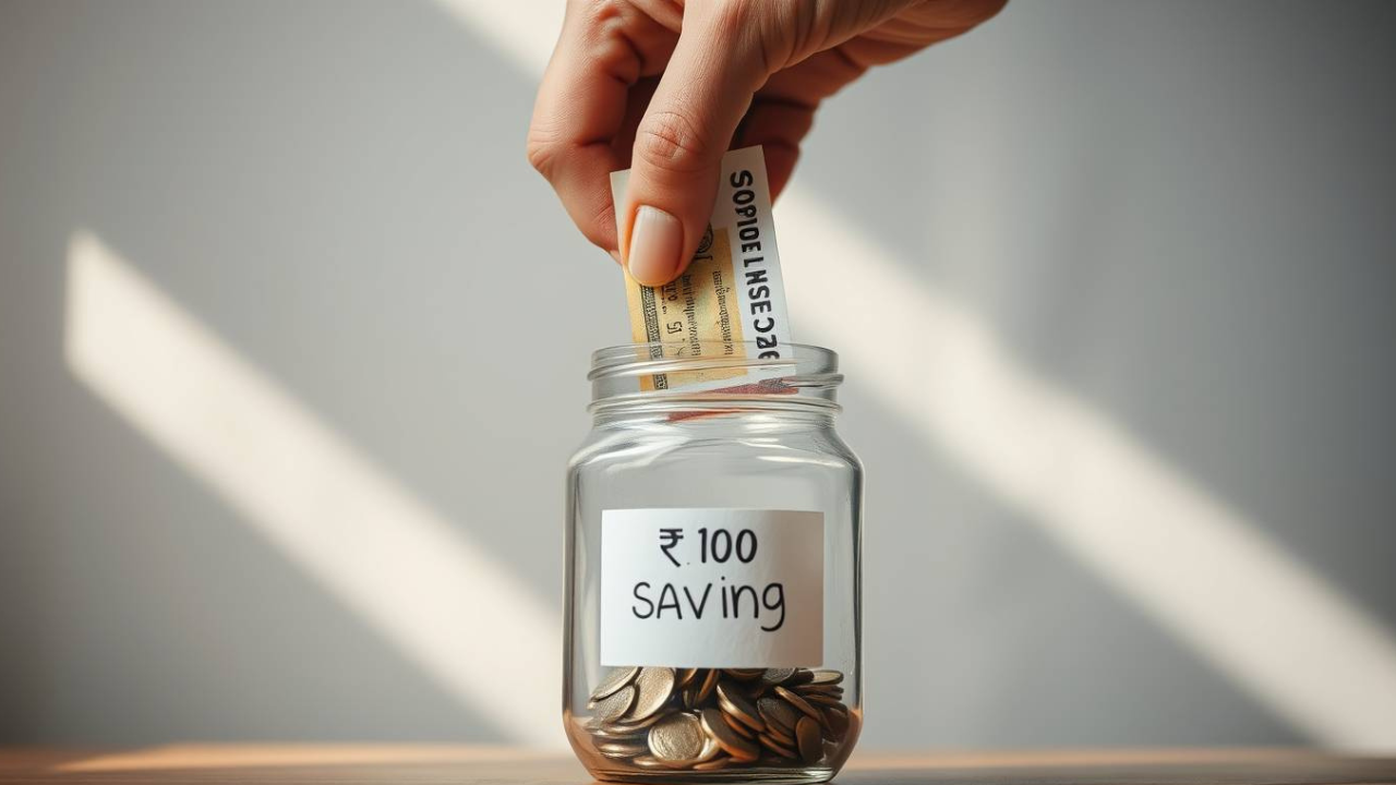 ₹100 daily saving habit ko jar me save karte hue