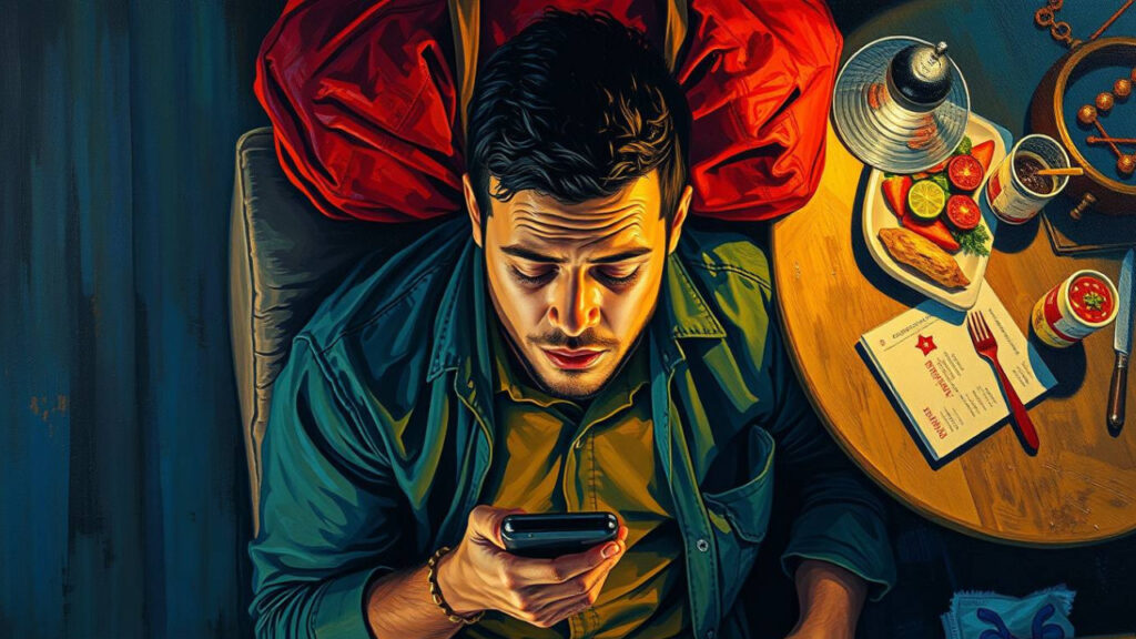 emotional spending me aadmi food order karta hua mood ke chakkar me kharcha karte hue