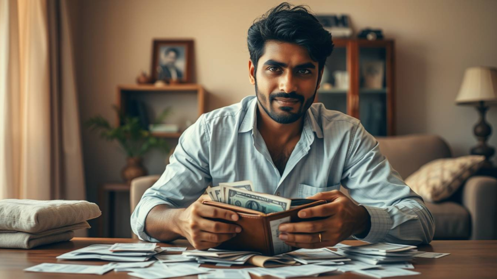 monthly expenses like rent, food and bills leaving very little money at the end of the month